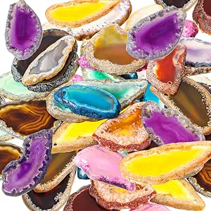 Polished Agate Slices With Holes | 50 PCS Irregular Shaped Agate Pendants For DIY Jewelry Making, Wind Chimes, Crafts - View #3