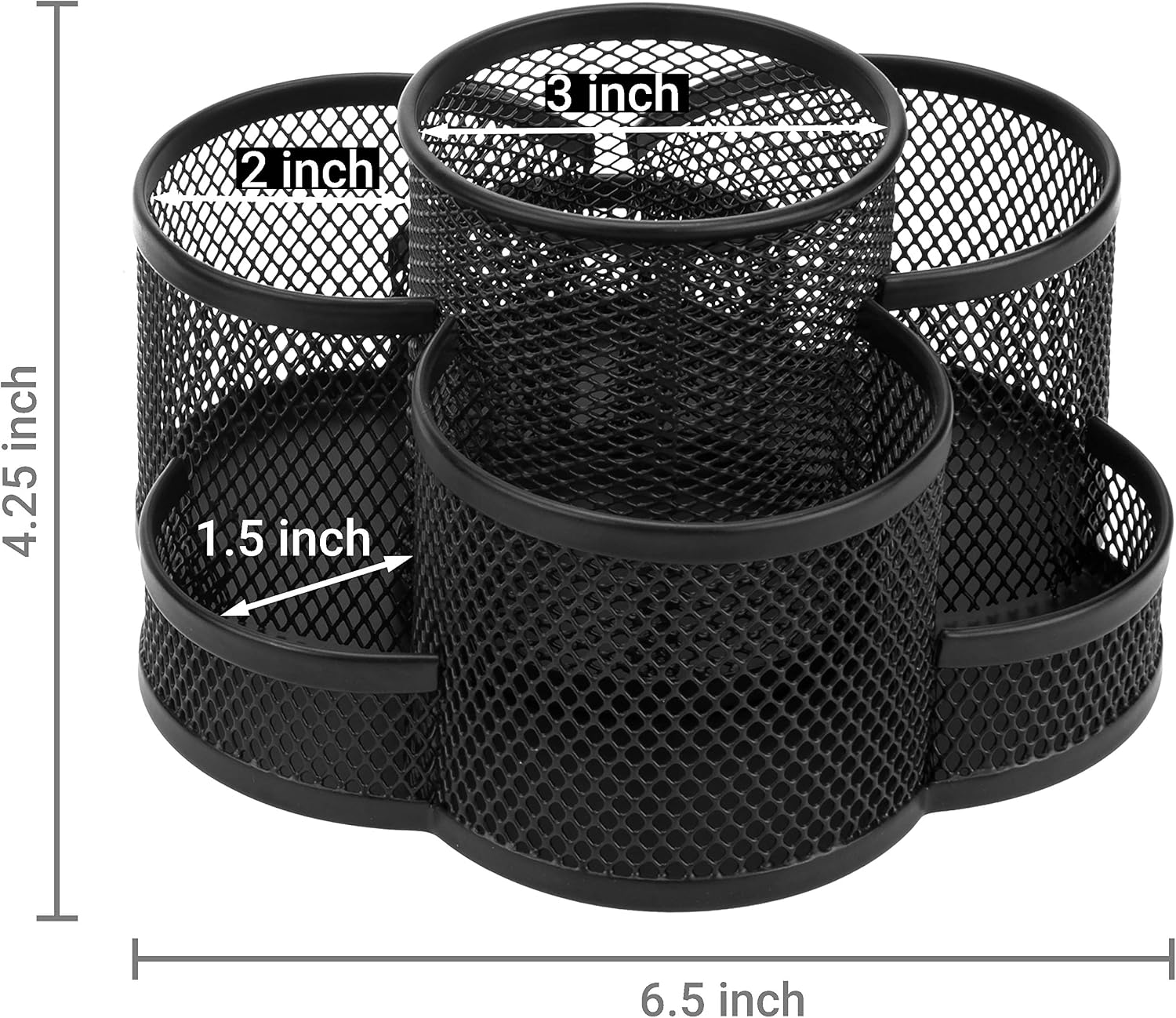 MyGift Rotating Black Metal Mesh Desktop Office Supplies Caddy with 7 Compartment for Pens, Pencils, Scissors and Accessories (Black)