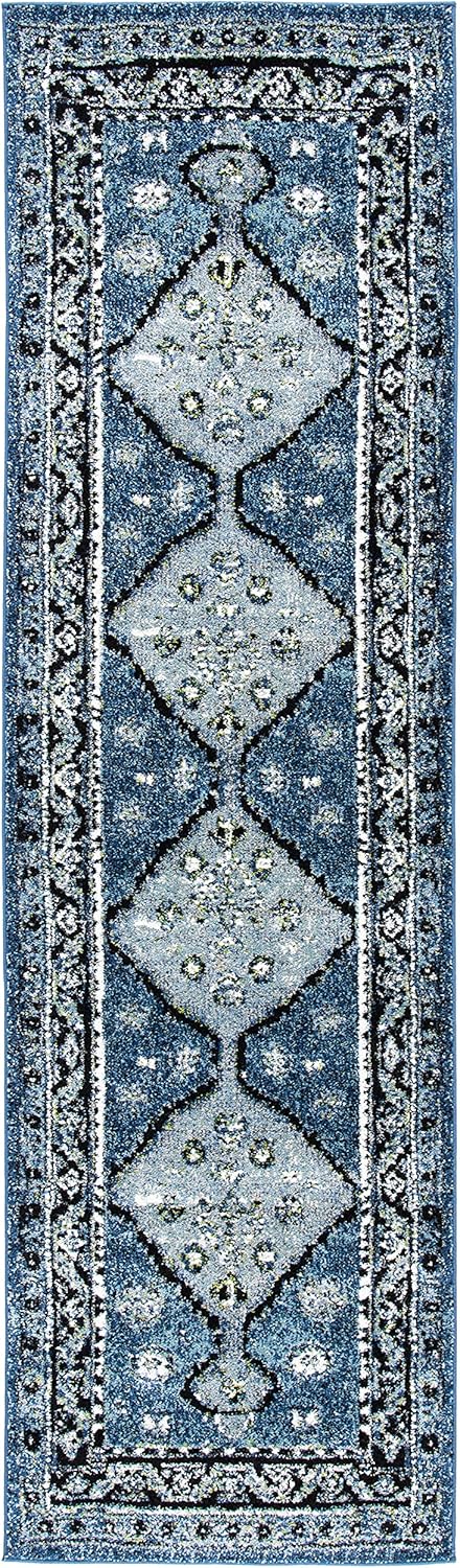 SAFAVIEH Vintage Hamadan Collection Runner Rug - 2'3" x 8', Blue & Grey, Traditional Oriental Design, Non-Shedding & Easy Care, Ideal for High Traffic Areas in Living Room, Bedroom (VTH252M)