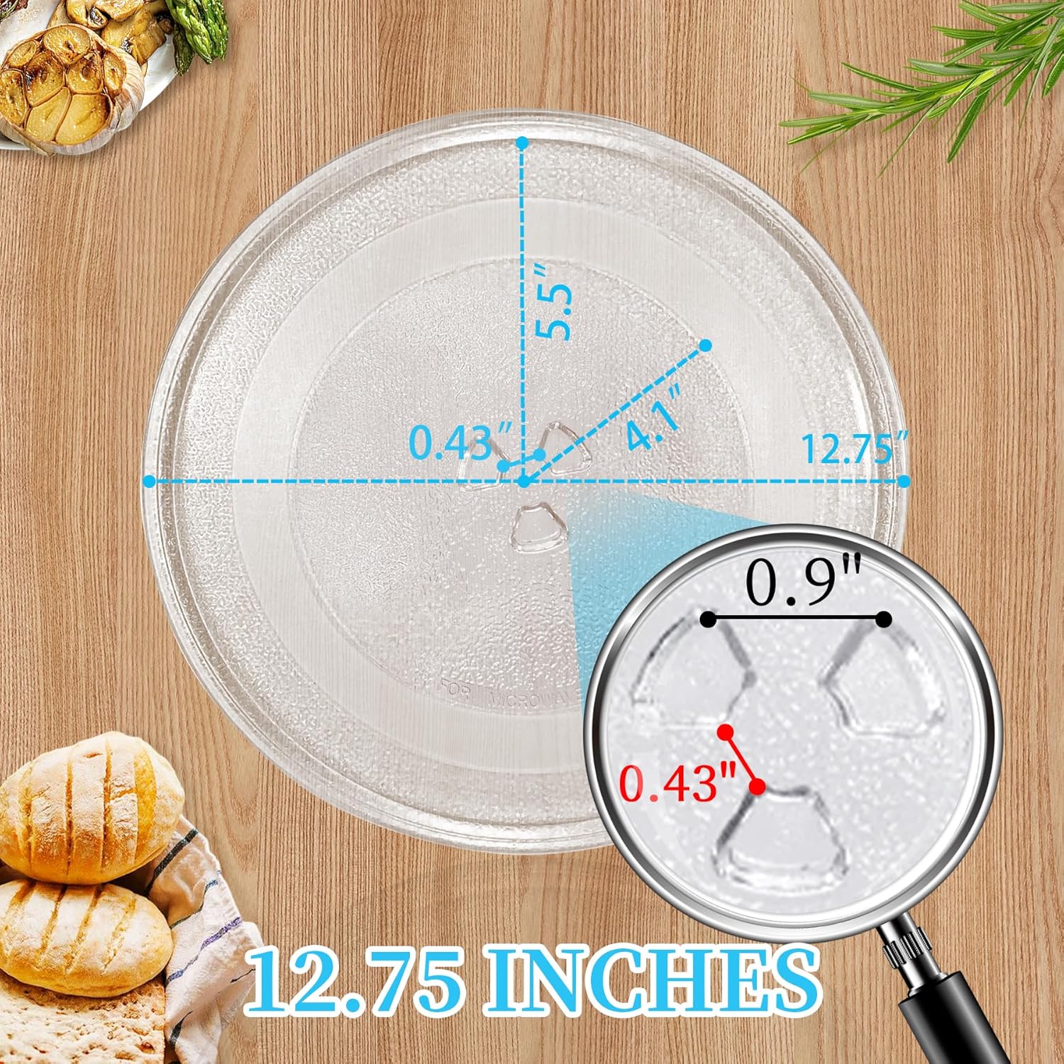 12.75" Microwave Plate Replacement 12 3/4 Inch Universal Microwave Glass Turntable Compatible with Whirlpool/LG/Panasonic/Kenmore/Maytag/Frigidaire/Amana/Hamilton Beach/Oster
