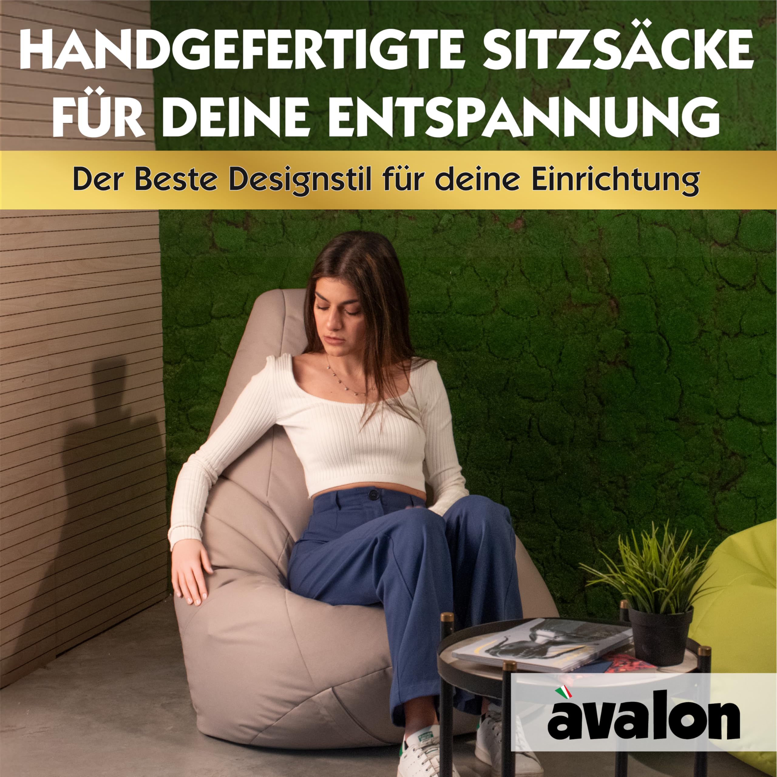 Avalon - Sitzsack Erwachsene L Jive, Bean Bag aus Reißfestem Technischem Gewebe, Ergonomischer Gaming Sitzsack mit Füllung, Komfortable Moderne Sitzsäcke, Made in Italy (80x80x125cm, Giftgrün)
