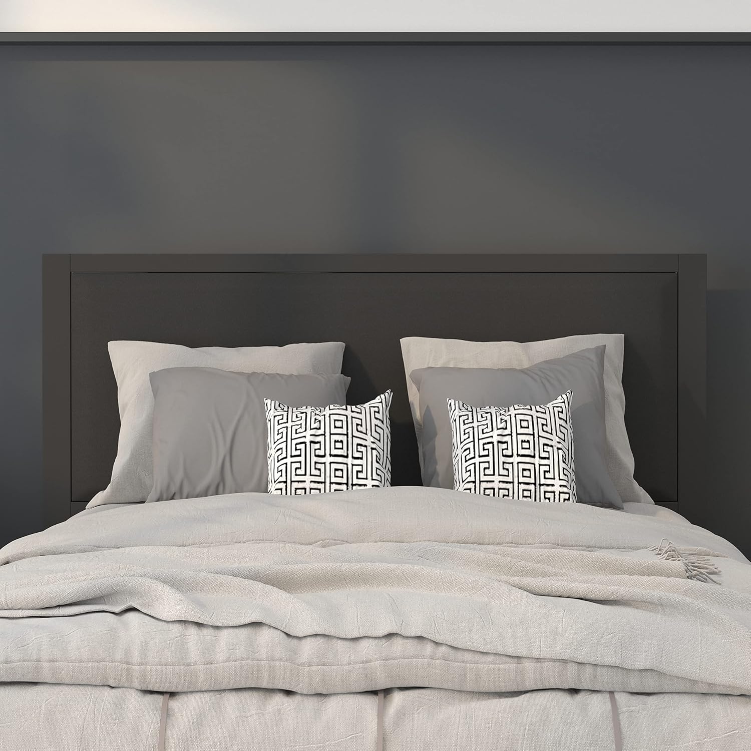 Flash Furniture Melbourne Metal Upholstered Full Size Headboard in Black Fabric