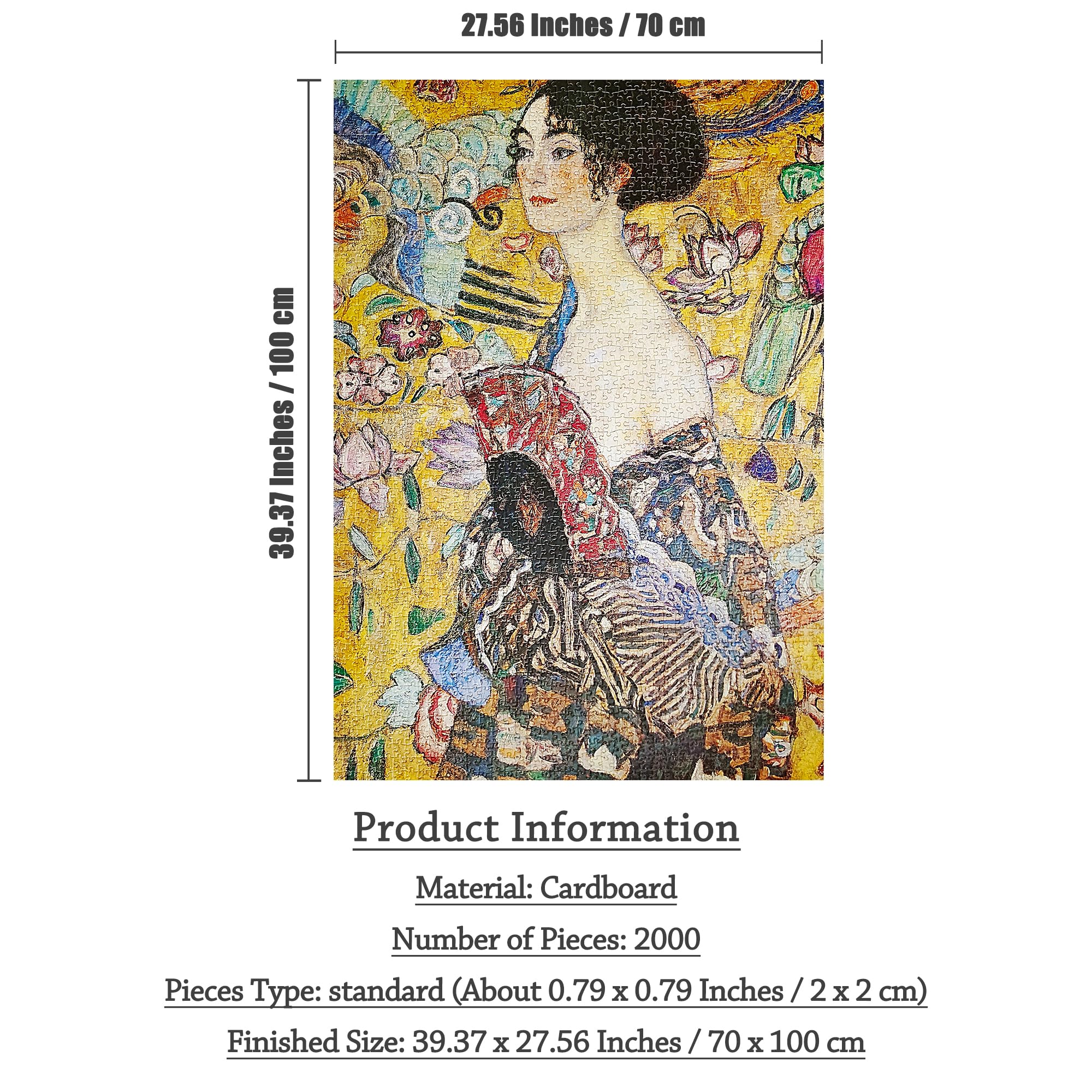 MISITU Gustav Klimt Puzzle de 2000 pièces pour adultes avec ventilateur 90 x 70 cm