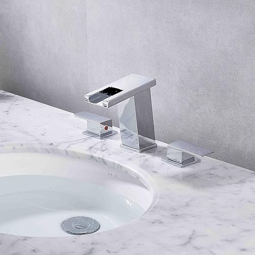 Miniatura 3 de Grifo generalizado con luz LED para cromo de 3 agujeros, 8 pulgadas, grifo de baño moderno de cascada con drenaje desplegable y manguera de