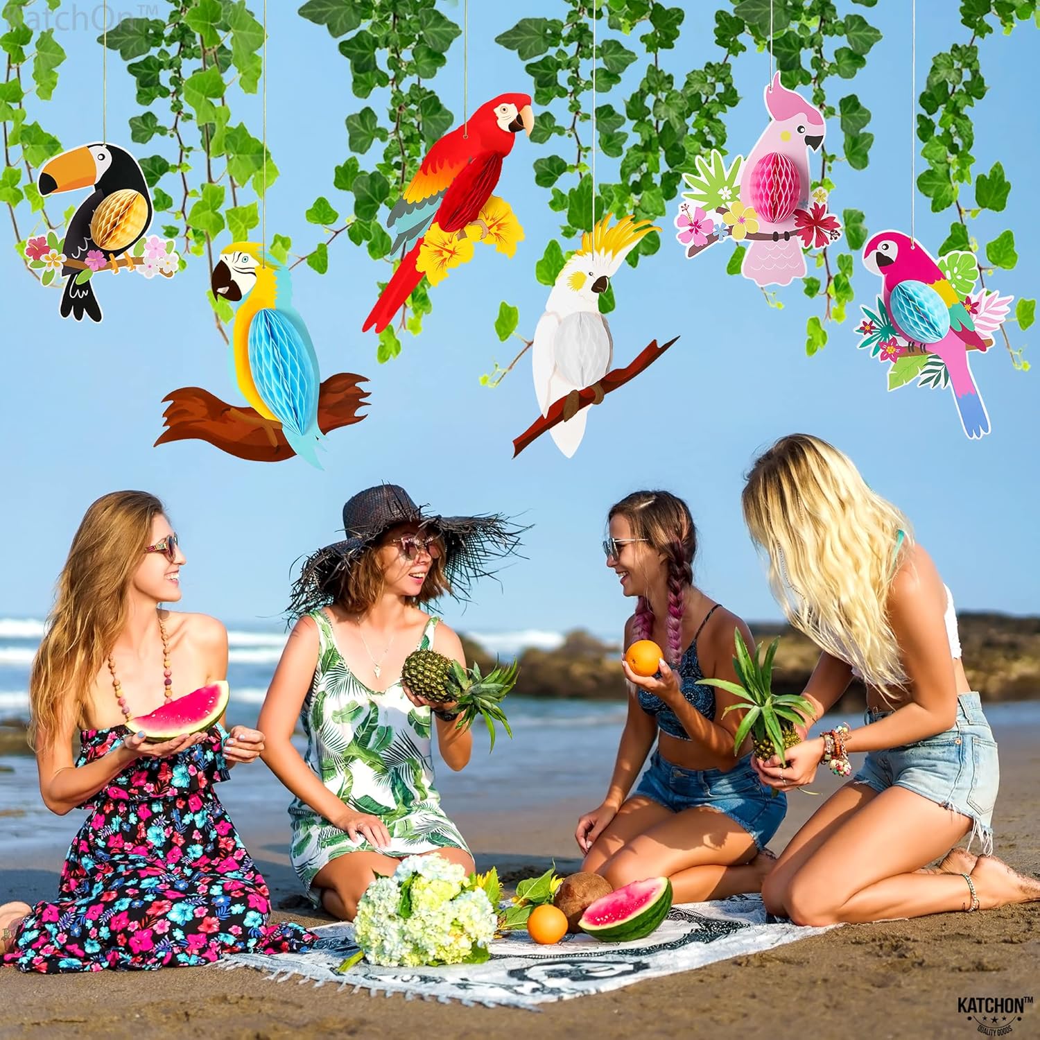KatchOn, Large Tropical Bird Decorations – 12x5.3 Inch | Jungle Theme Decorations, Luau Party Decorations, Hawaiian Party Decorations | Perfect for Tiki Party, Tropical Birthday, Rainforest Party