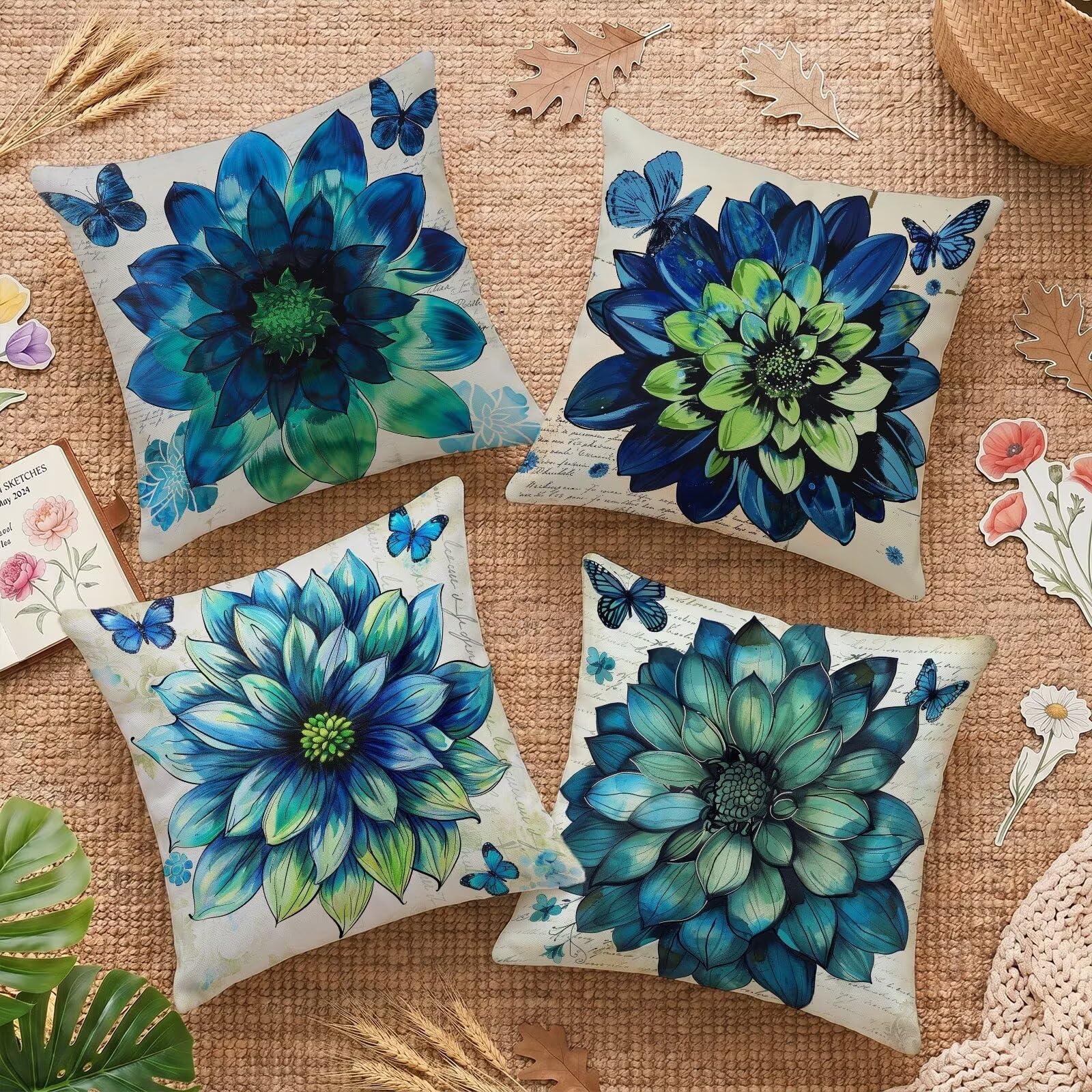 Taie d'oreiller carrée fleur lin retro 65x65 pour sublimer votre patio de jardin