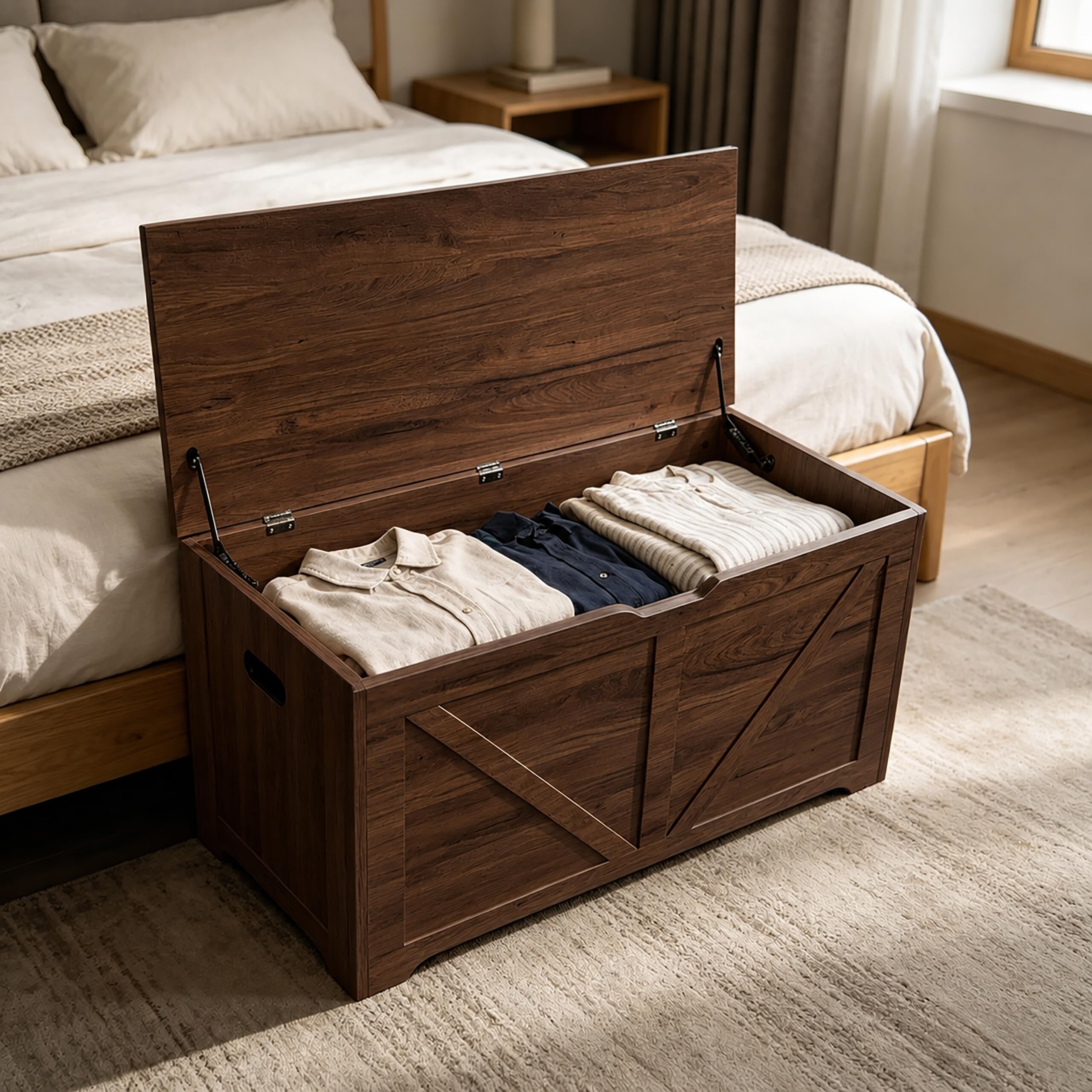 Relaxdays Panca contenitore marrone vintage con coperchio, MDF