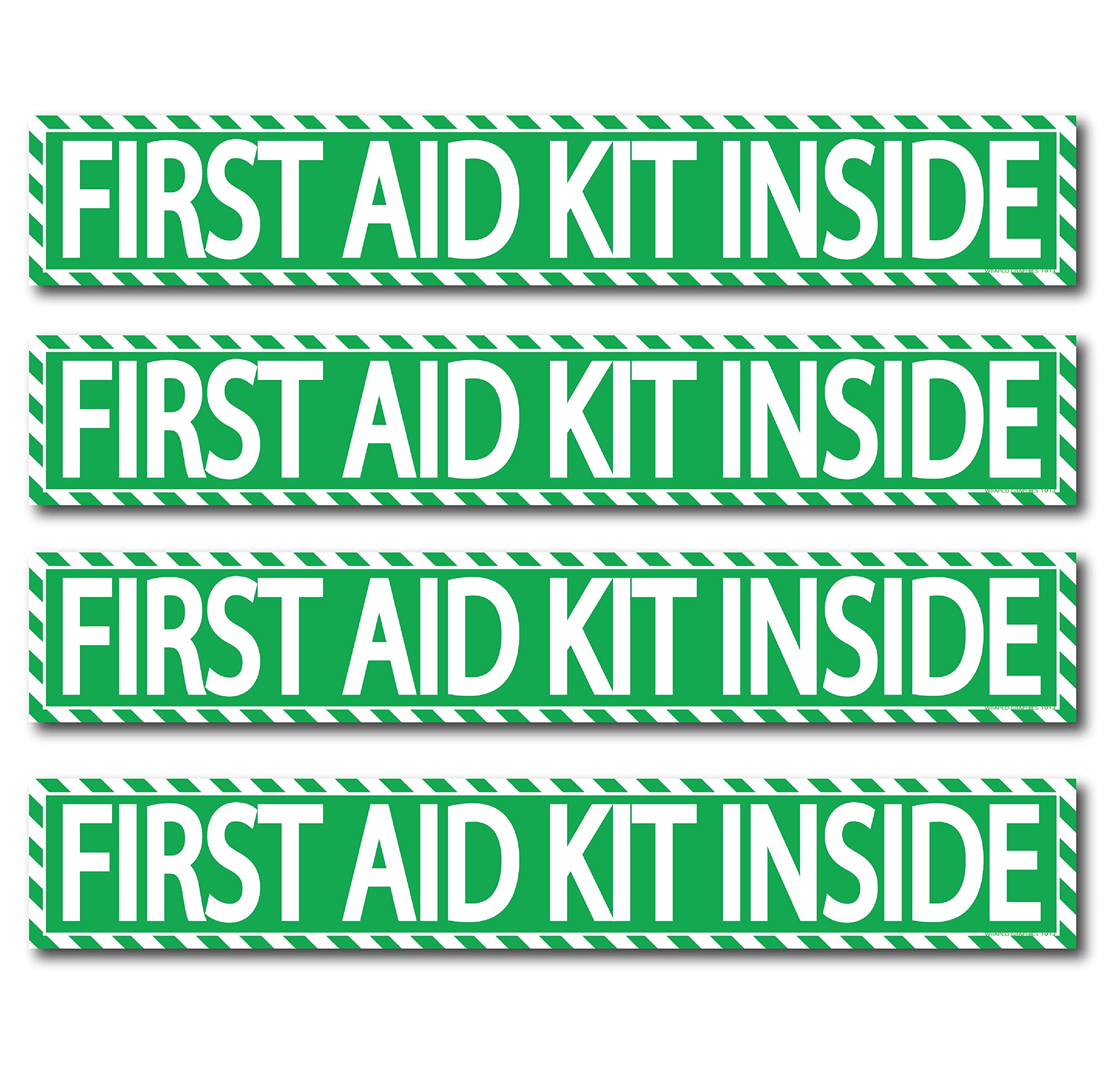Wrapco(4 Pack) First Aid Kit Inside Stickers 1.5" x 9" Self Adhesive Industrial Vinyl Decal Signs for Trucks, Equipment, or Business