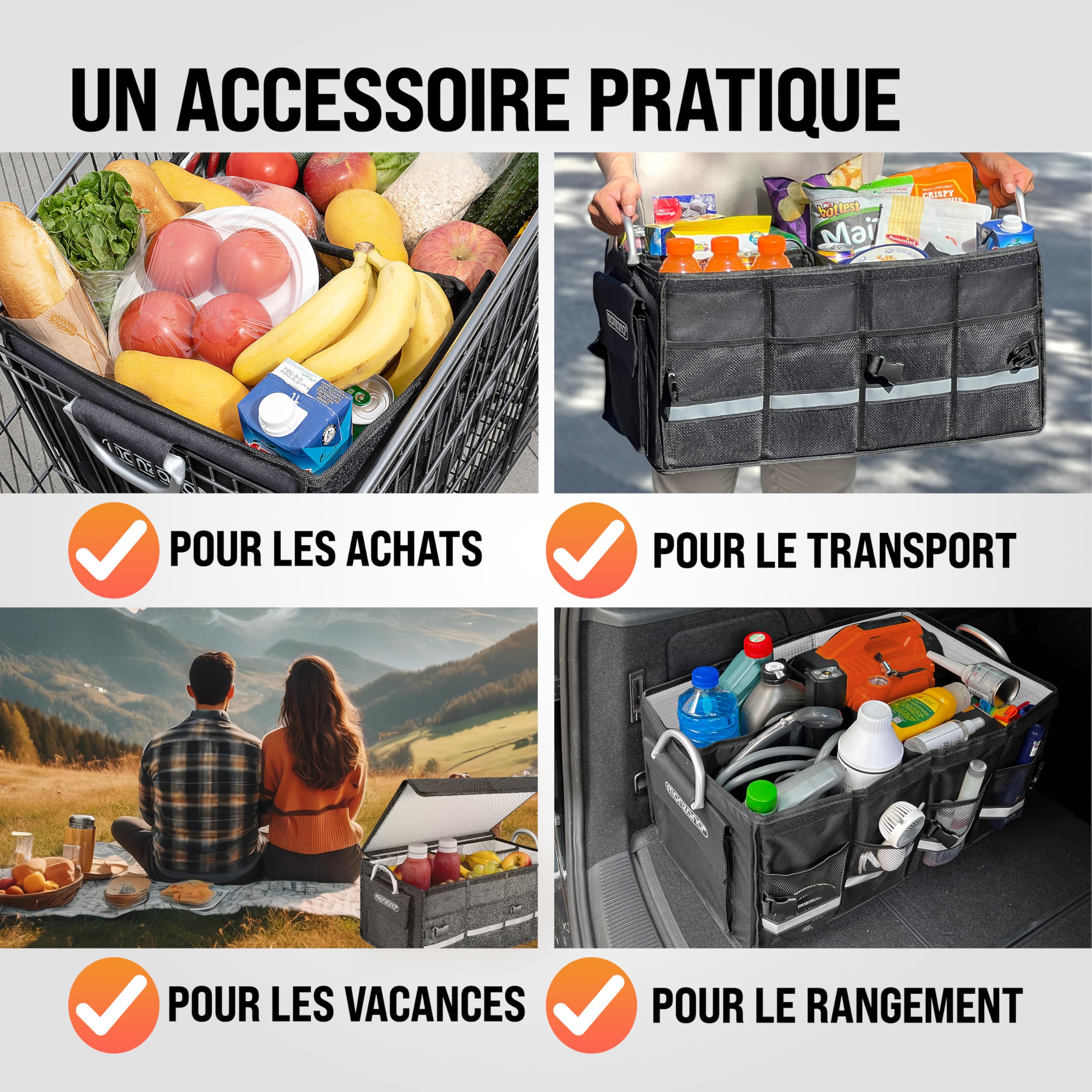 Monzana Organisateur de Coffre de Voiture Noir Isotherme MDF Isolant Couvercle 68L Pliable Parois renforcées Sac de rangement voiture