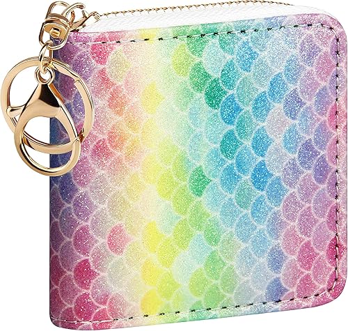 GEEAD - Monedero pequeño con purpurina para mujer o niña, con anillo para llavero