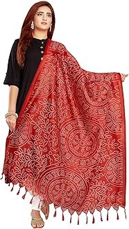 RANI SAAHIBA Women's Art Silk Printed Dupatta, Scarlet Saree, Free
