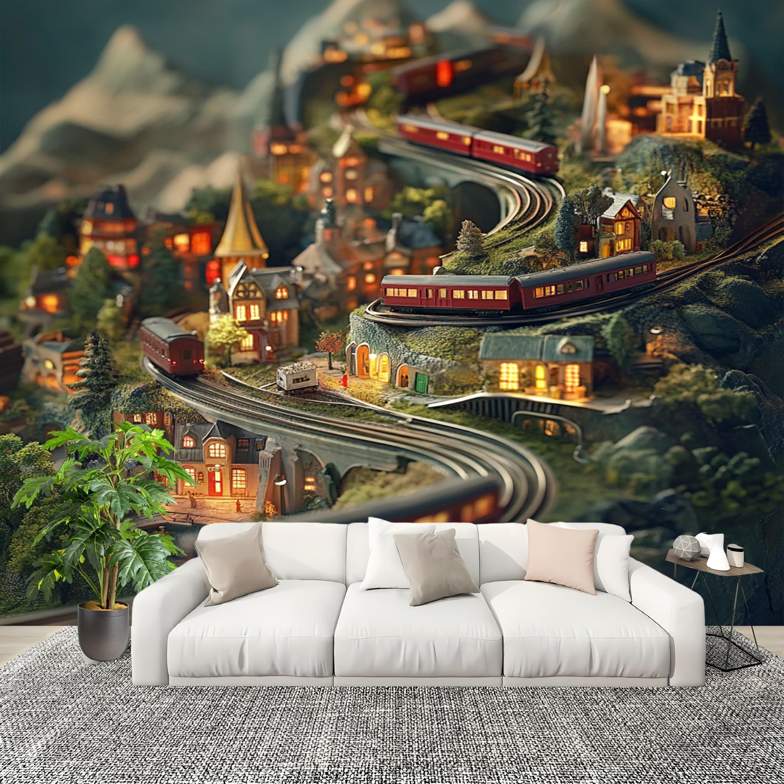 Photo mural salon et chambre d'enfants papier peint panoramique 3D vert intissé 250x175