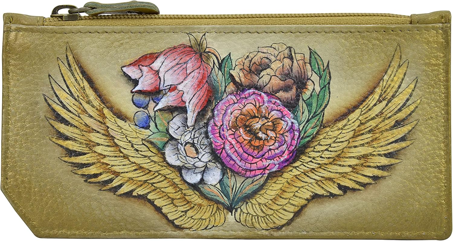 Anuschka Women's Original Hand-Painted Genuine Leather RFID Blocking Card Case with Coin Pouch