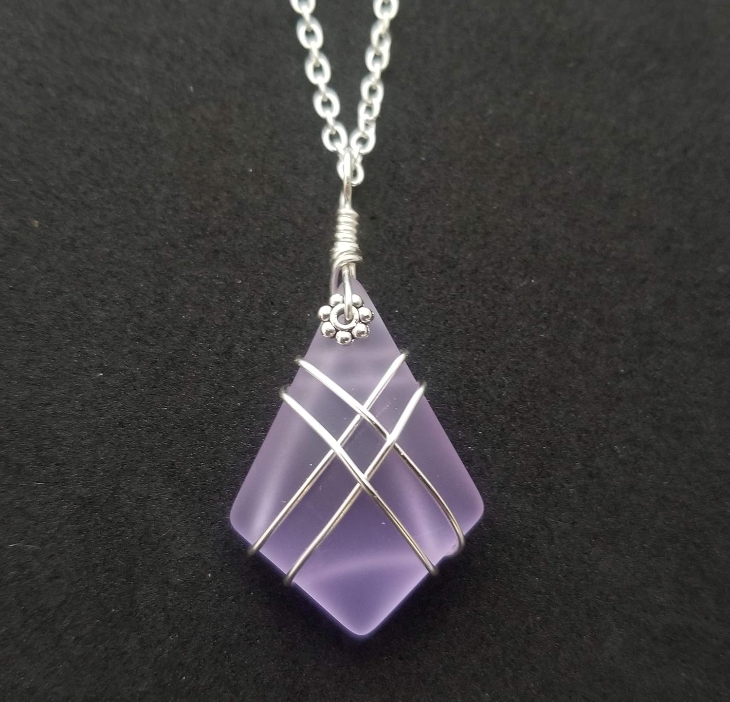 Handmade Sea Glass Necklace, Hawaiian Jewelry For Women, Wire Cross Necklace, Unique Sea Glass Jewelry For Women Birthday Gift For Women