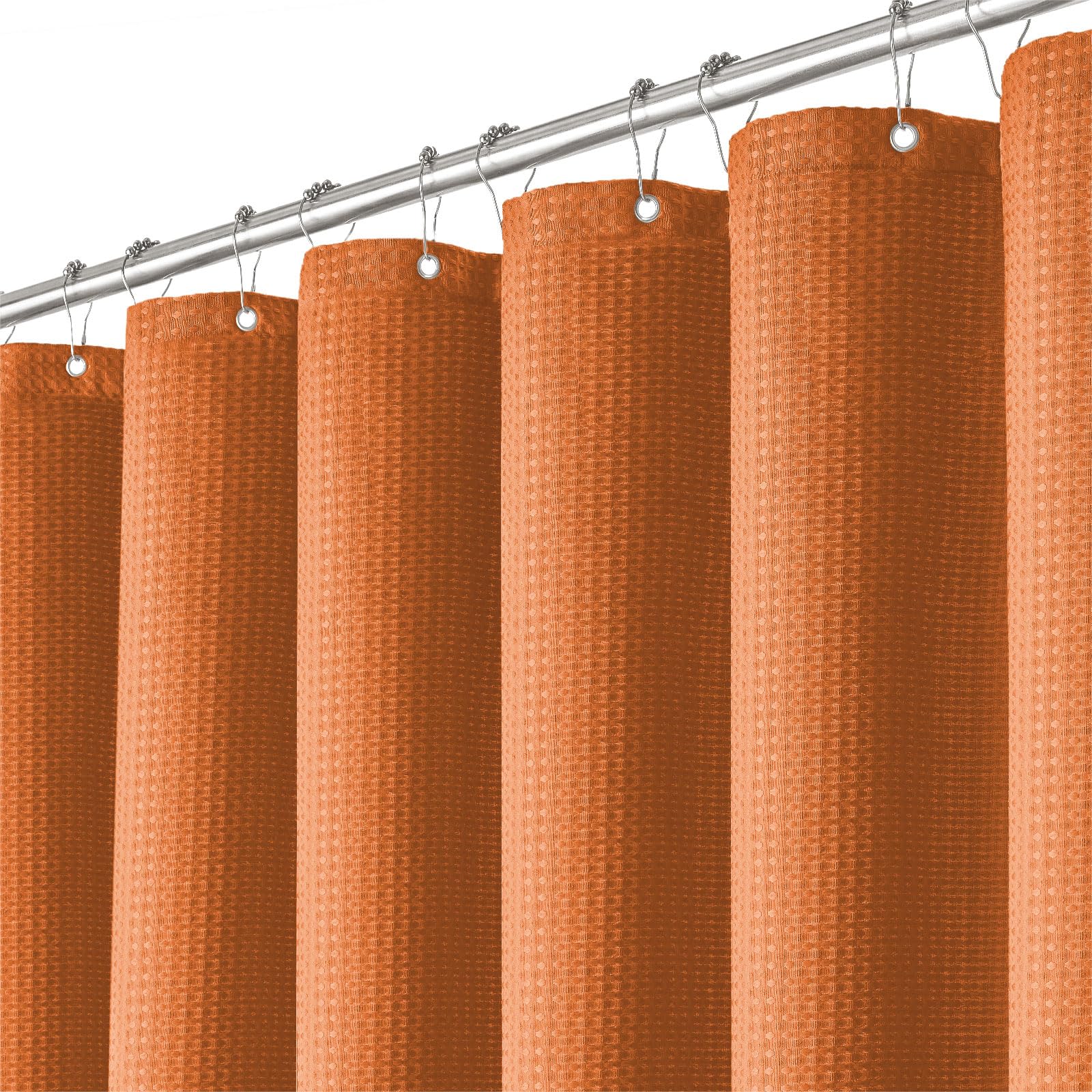 BTTN Burnt Orange Waffle Shower Curtain, Weighted Mould Proof Resistant Fabric Wet room Shower Curtains