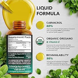 USDA Organic Oil of Oregano - Liquid Drops with Vitamin E - Made in USA - Supplement for Immune Support, Digestion Health & Antioxidant - Non-GMO, Natural, Vegan - As Pills, Capsules, Softgels 1 fl oz