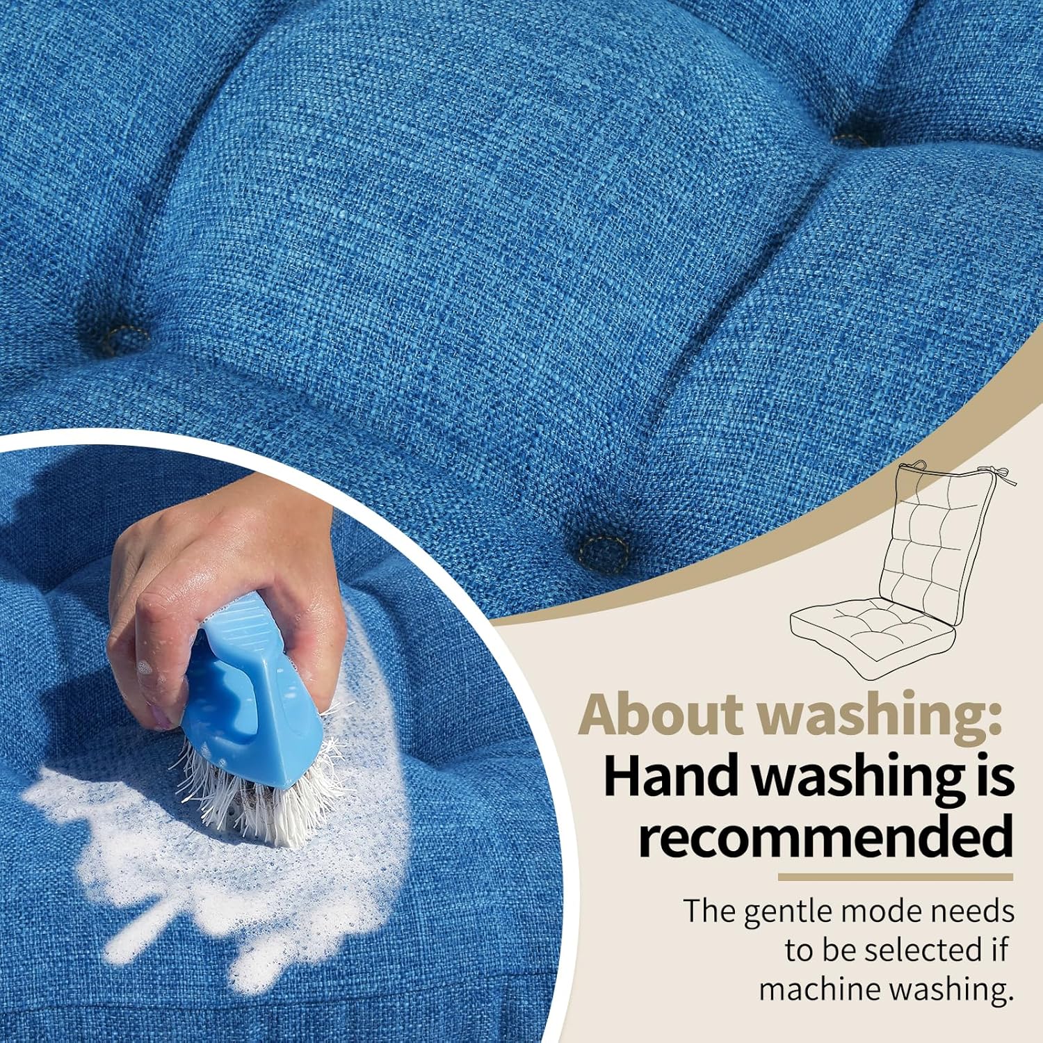 BUYUE Chair Cushion Set for Rocking Chair, Back Pillow & Seat Cushion with Ties, Original Woven Fabric Non-Slip Chair Pads for Elderly Sitting, Blue