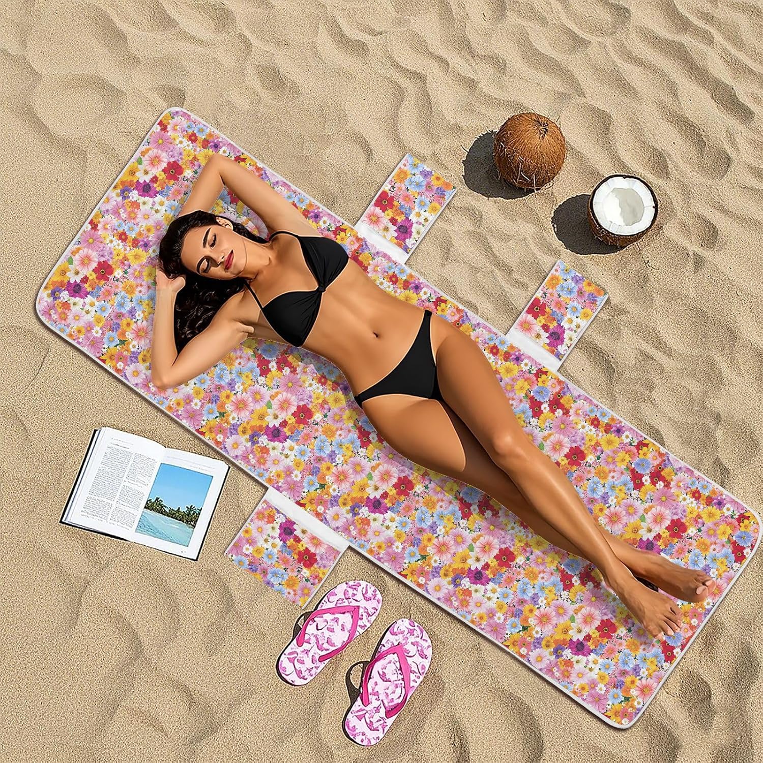 Beauty Spring Colorful Flower Decorative Patio Chaise Lounge Chair Cover Soft Absorbent Outdoor Furniture Lounge Chair Towel Cover for Beach Garden Courtyard Trips, cover para muebles de patio