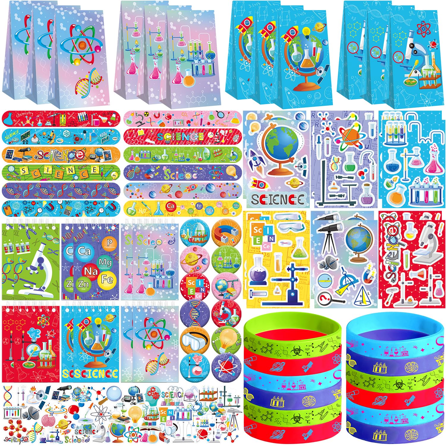 Ywediim Science Party Favors, Including Gift Bags , Stickers Badge Slap Bracelets Silicone Wristbands DIY Stickers