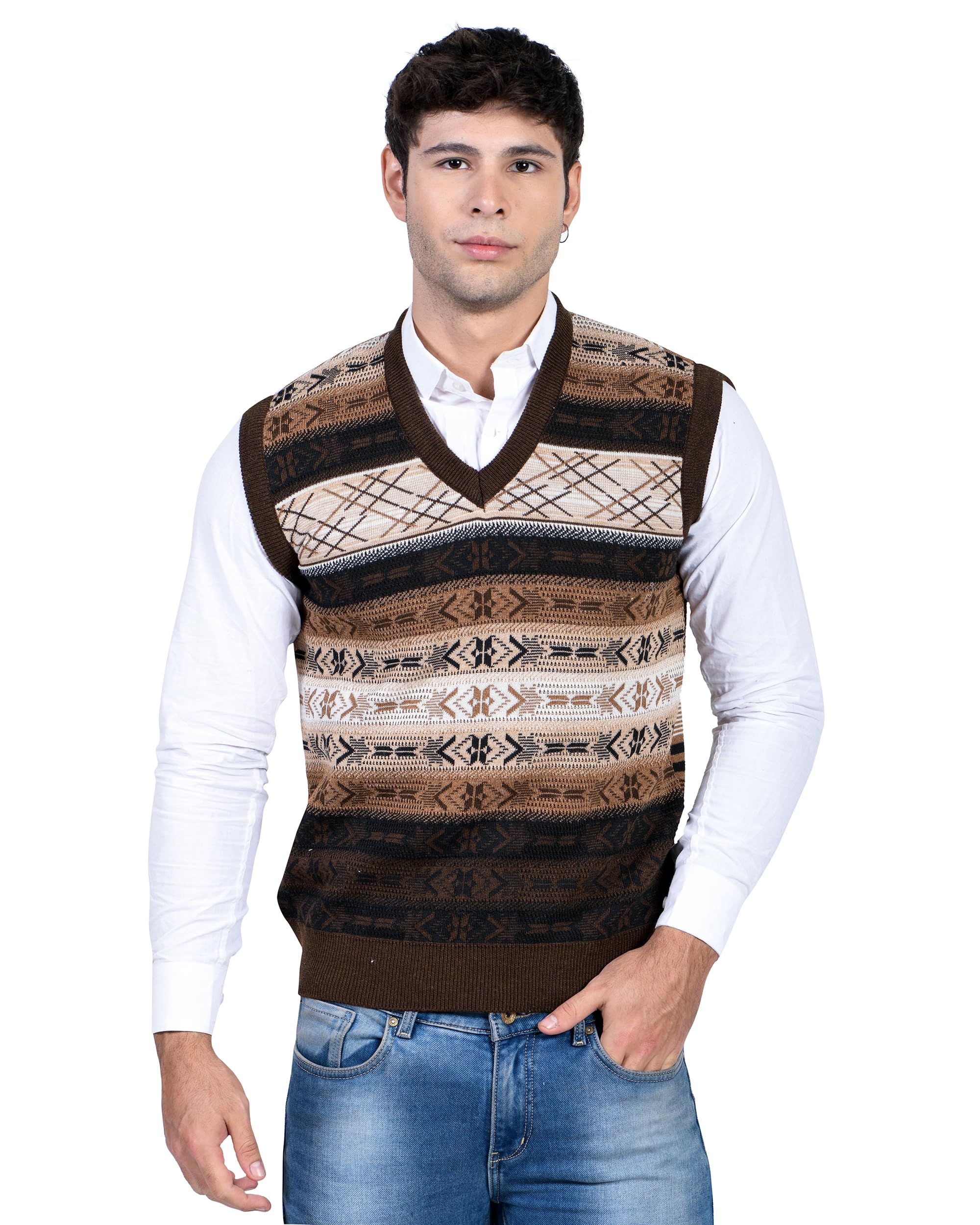 mont connett Men Woolen V-Neck Printed Design Sleeveless Pullover Heavy Rainbow Fabric Winter Wear Pure Wool Sweater for Men Fully Warm Pullover Free Sizes-picture-16