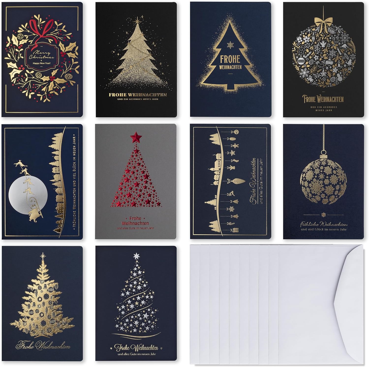 Christmas Cards with Envelopes and Inserts - Set of 10 Exclusive Christmas Cards by Art Nuvo