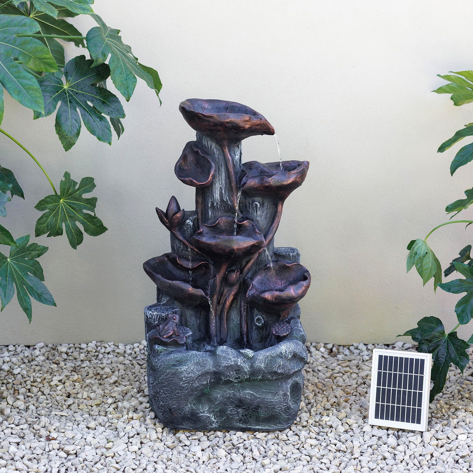 Primrose Solar Power Lily Pad Rock Cascade Water Feature With LEDs Bronze 76cm