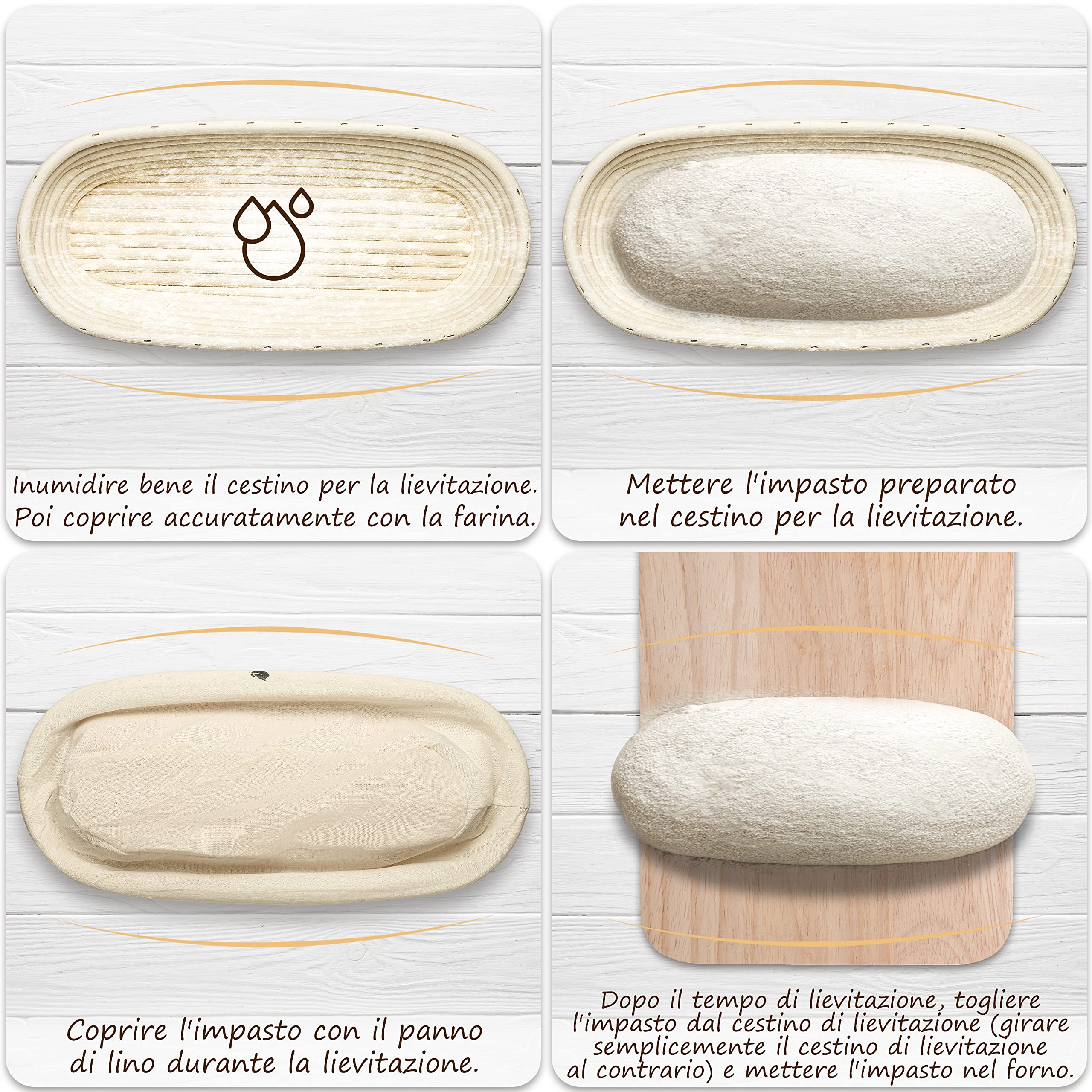 EXITOSO Cestino Lievitazione Rotondo in Rattan 25cm - Panificazione di 1kg di Pane - Grande Cesto Ciotola per Impastare