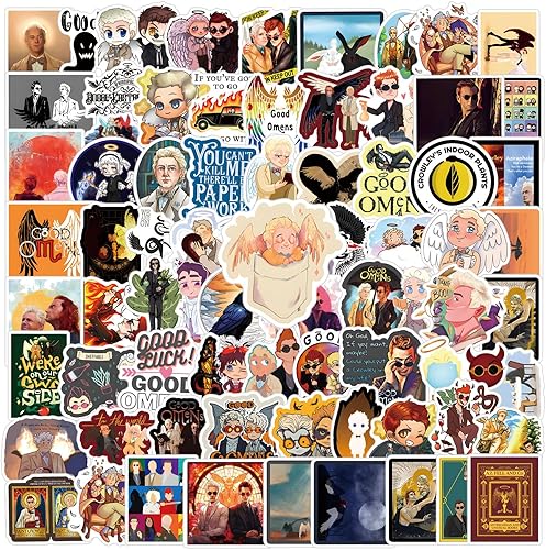 Miniatura 1 de Paquete de 123 calcomanías de dibujos animados de Good Omen, decoración de Halloween, calcomanías impermeables de vinilo para botella de agua,
