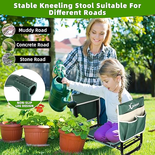 Miniatura 5 de Taburete de jardín y asiento de jardín resistente con asas, banco de asiento viene con bolsa de herramientas y guantes, regalos de jardinería para