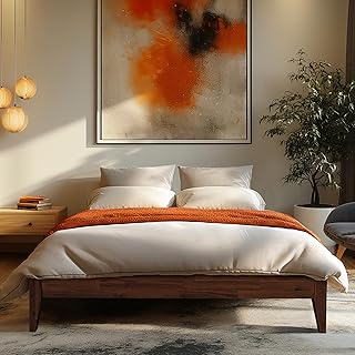 Acacia Mervyn Queen Bed Frame Solid Wood Platform Bed, 800 lbs Capacity Signature Mid Century Wood Bed Compatible with All Mattress Types, 30 Mins Assembly, Bed Frame Queen Size, Chocolate