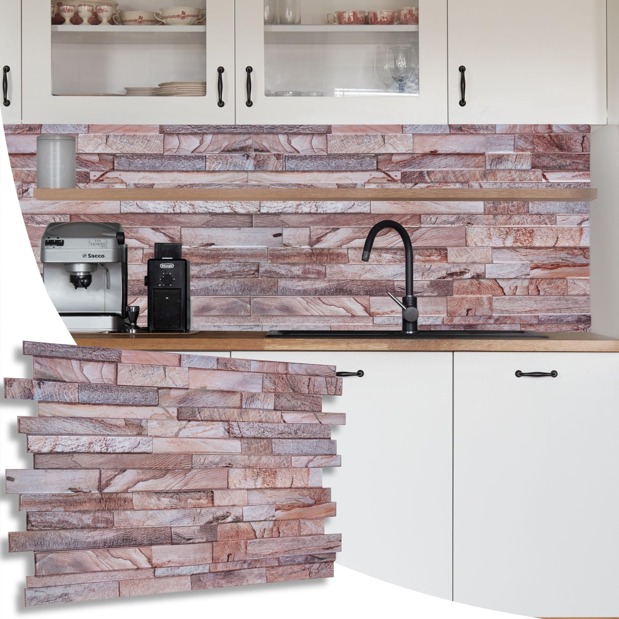 Novecrafto Natural Grey Stone Brick Effect 3D Wall Panels - 37.79X18.89 In (96X48cm), 6 Sheets 29.76 Sqft (2.76 Sqm) - Decorative Wall Cladding For Bedroom, Office, Kitchen In Rose Marble Slim Stone Brick Design