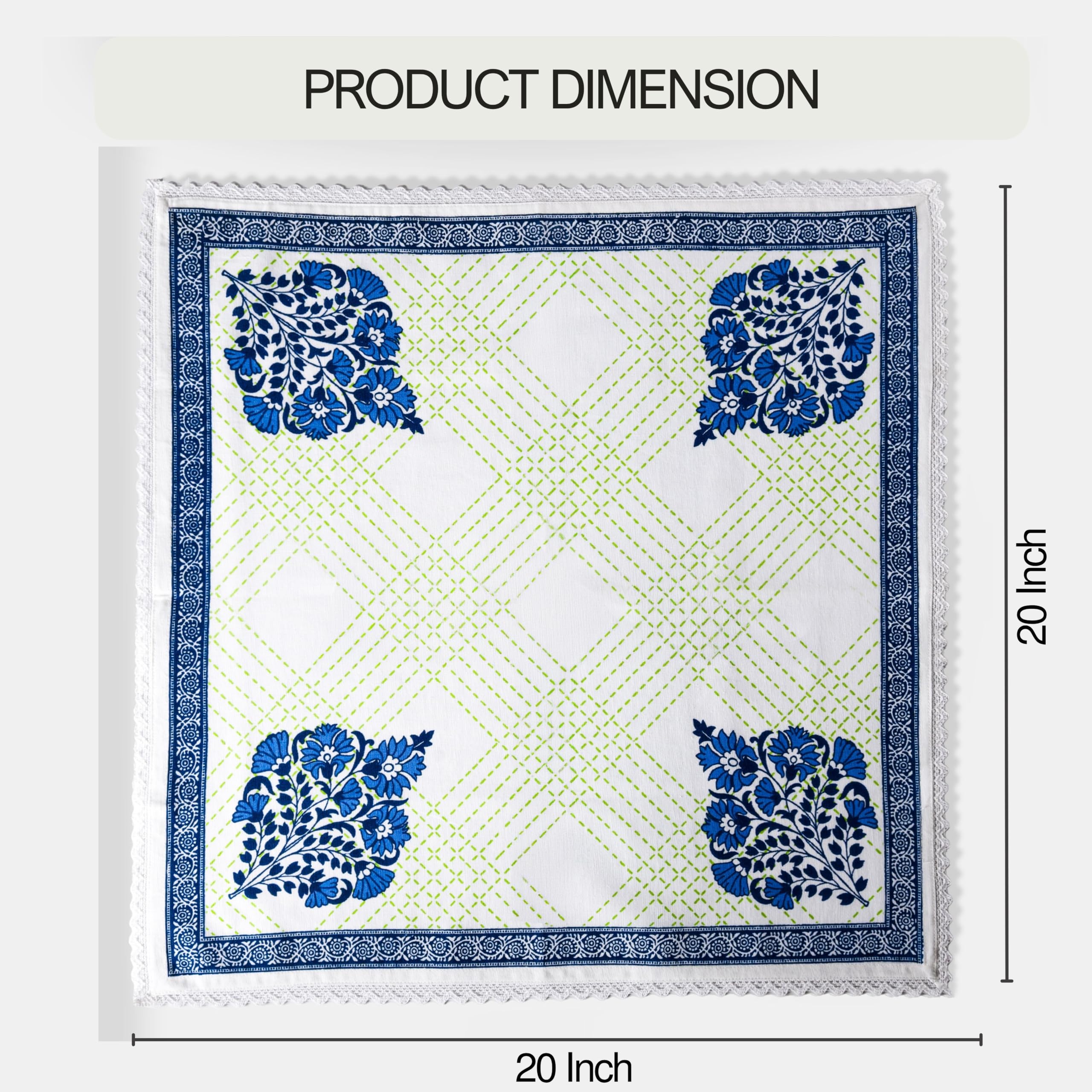 FINGERCRAFT Lot de 12 serviettes de table en coton mélangé de qualité supérieure - Coins en onglet avec dentelle naturelle - Pour maison, restaurant, mariage, Noël - Imprimé banquet - 50,8 cm