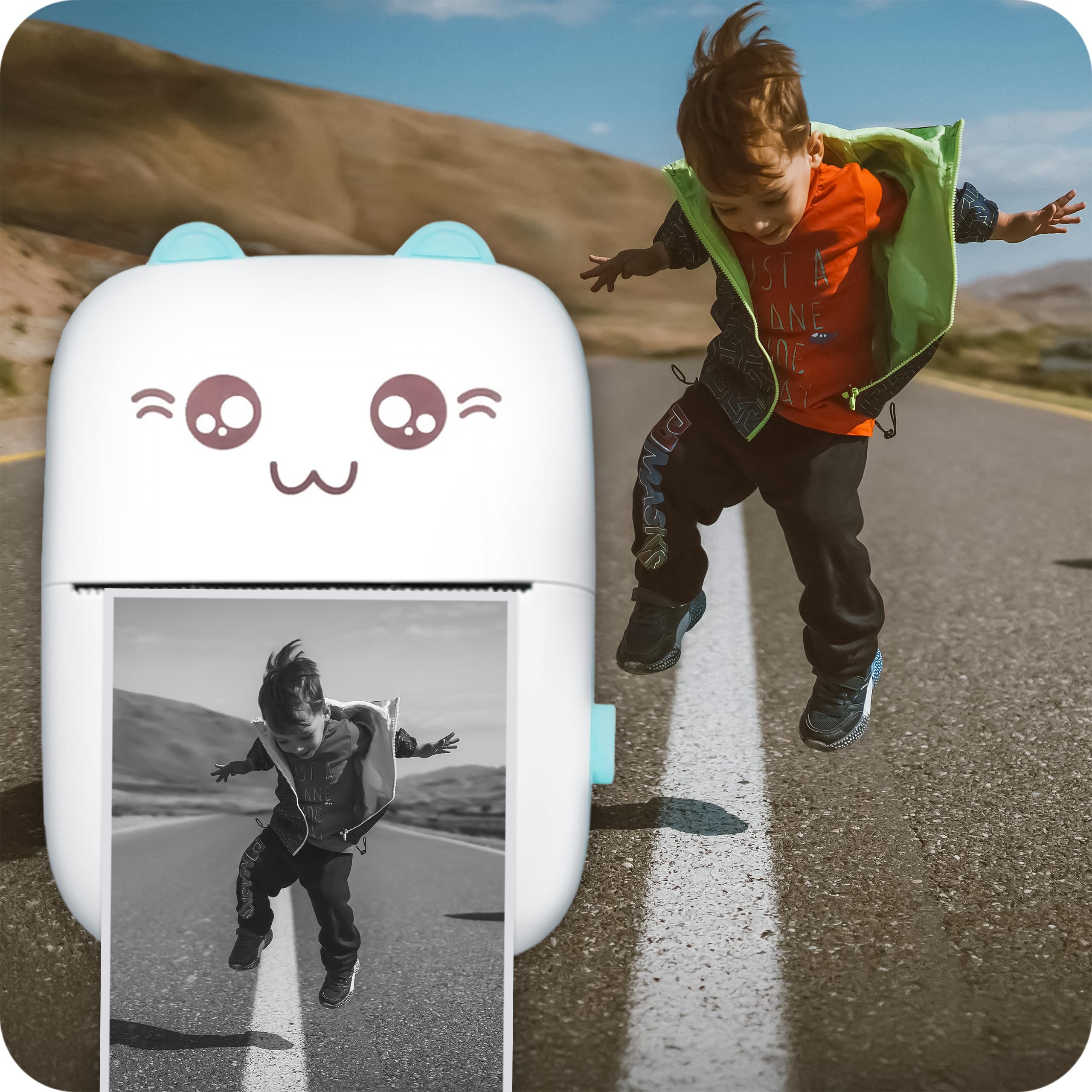 KRUMAD Mini stampante wireless, stampante termica portatile Bluetooth, 200 DPI, stampa fotografica, compatta, perfetta come regalo per adolescenti e stampa di foto per telefono