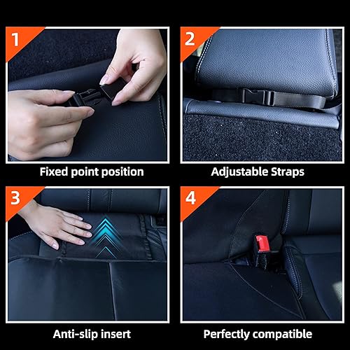 Miniatura 5 de Amooca Protector de asiento de automóvil, tela duradera y cuero para asiento trasero de asiento de automóvil infantil y mascotas, funda de asiento