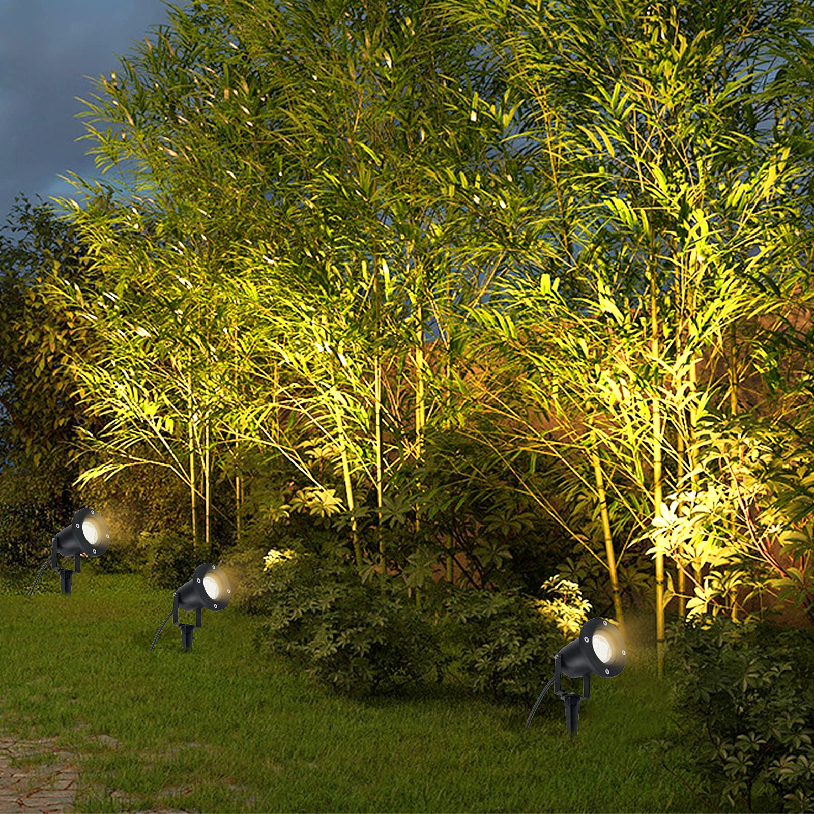 Aufun 8 lampade da giardino a LED da 3 W con picchetto, luce bianca calda, nero opaco, impermeabile IP65, per esterni, giardino, laghetto, paesaggio, senza spina Schuko (8 x 3 W, bianco caldo)