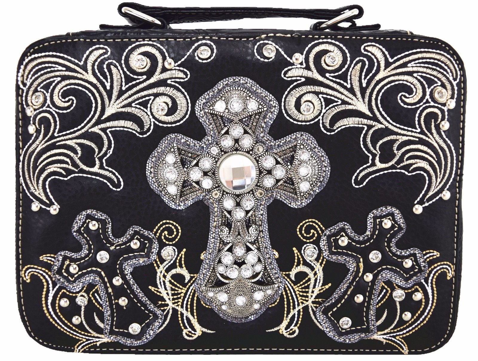 Western Embroidered Scripture Verse Psalm Bible Cover Books Case Cross Extra Strap Messenger Bag