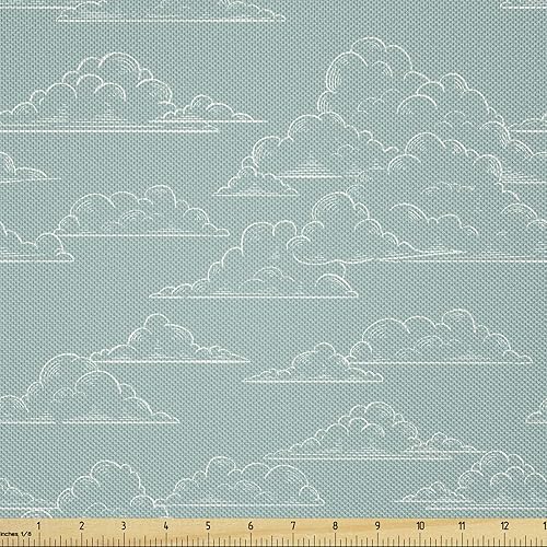 Ambesonne Cloud Fabric by The Yard, Hand Drawn Clouds with Monochrome Sky Composition Grunge Spring Season, Decorative Satin Fabric for Home
