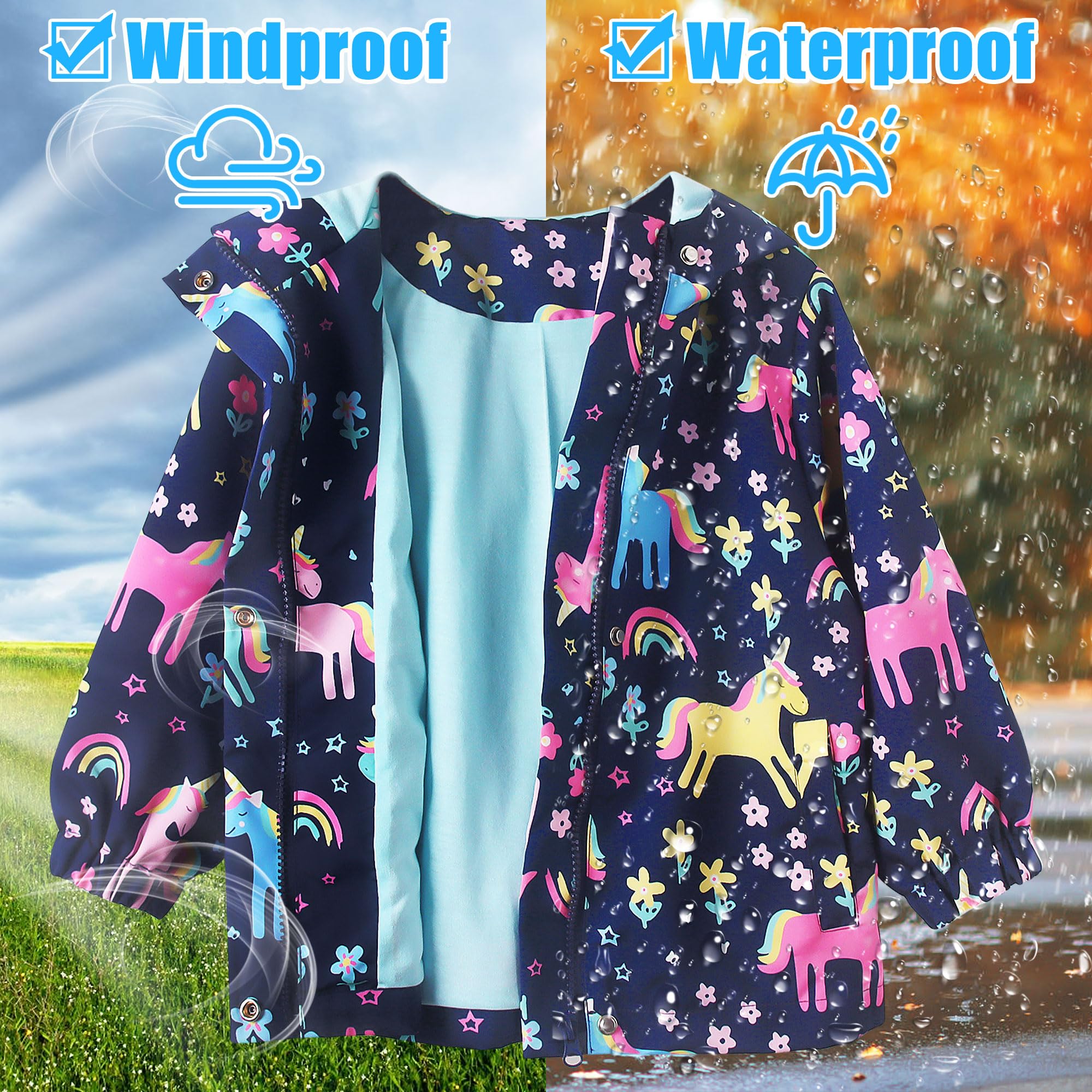 JinBei Chaqueta Impermeable con Capucha para Niños Chubasquero Transpirable de Manga Larga al Aire Libre Deportivo Softshell Abrigos Ligeros con Forro Blando Niño Niña Edad 2-10 Años