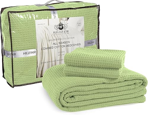 HILLFAIR Mantas de algodón 100% algodón, manta Queen con 2 fundas de almohada, manta de algodón suave y agradable a la piel, mantas de cama Queen,