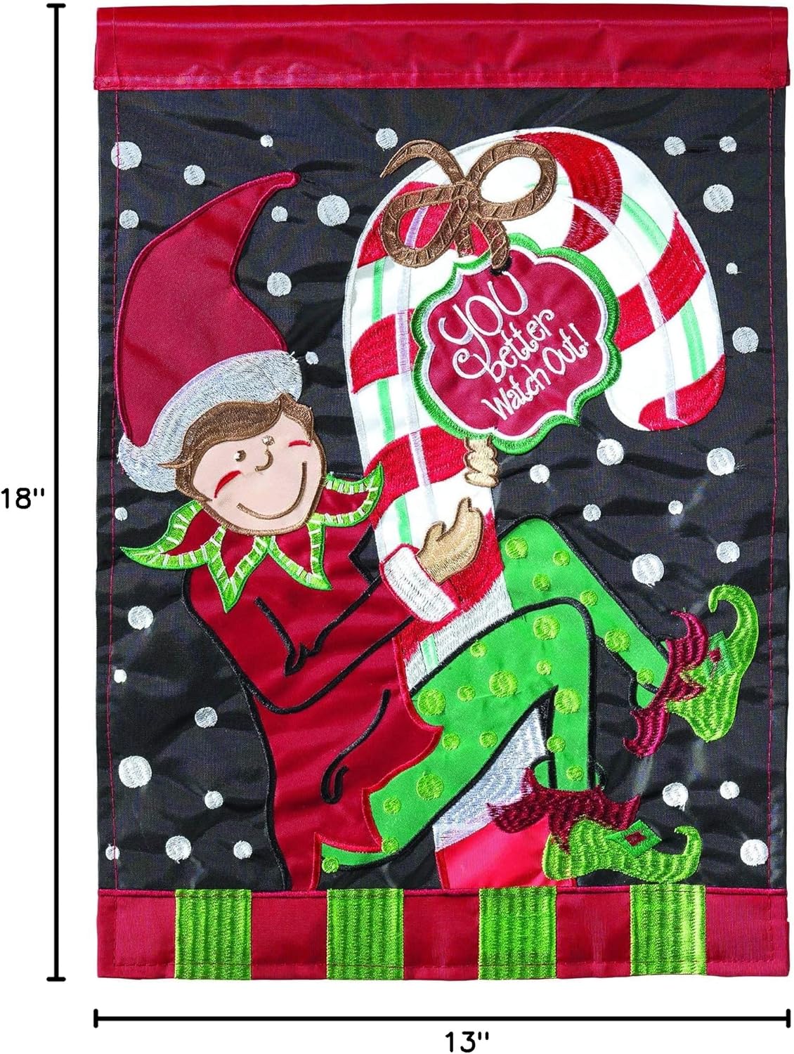 Magnolia Garden Christmas Elf Festive Red 13 x 18 Small Double Applique Outdoor Holiday House Flag