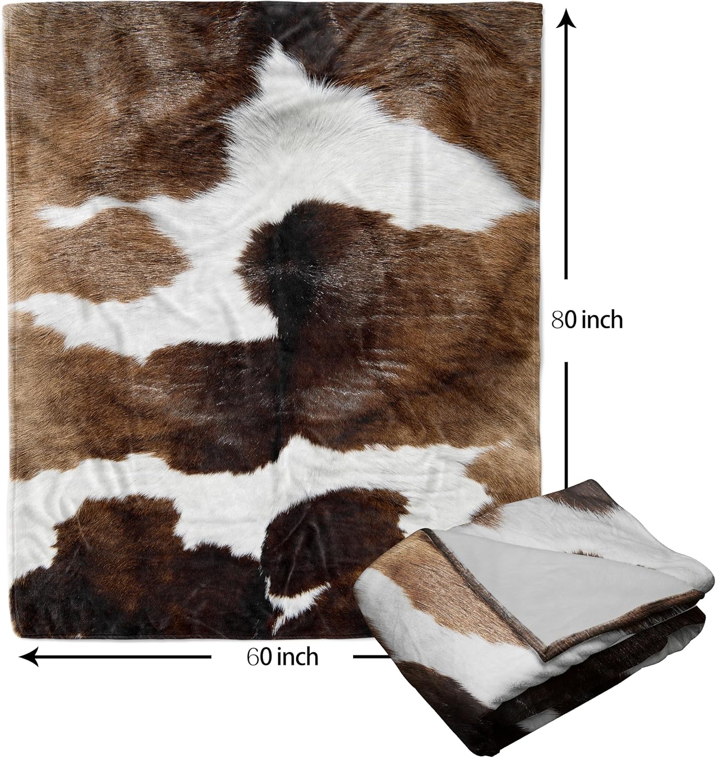 Cow Print Blanket Soft Flannel Lightweight Brown Whtie Cowhide Throw Blanket Cozy Warm Western Cow Hide Blankets All Seasons Living Room Decor for Kids Adults Use On Couch Bed Sofa Office 60x80 inch - Image 5