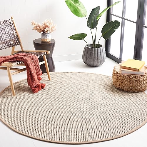 SAFAVIEH Area Rug 9' Round - Natural Fiber Collection - Marble & Linen Color, Sisal, Woven Design with Border (NF143B)