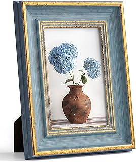 Afuly 4x6 Vintage Picture Frame Elegant Retro Picture Frames Blue Gold P...