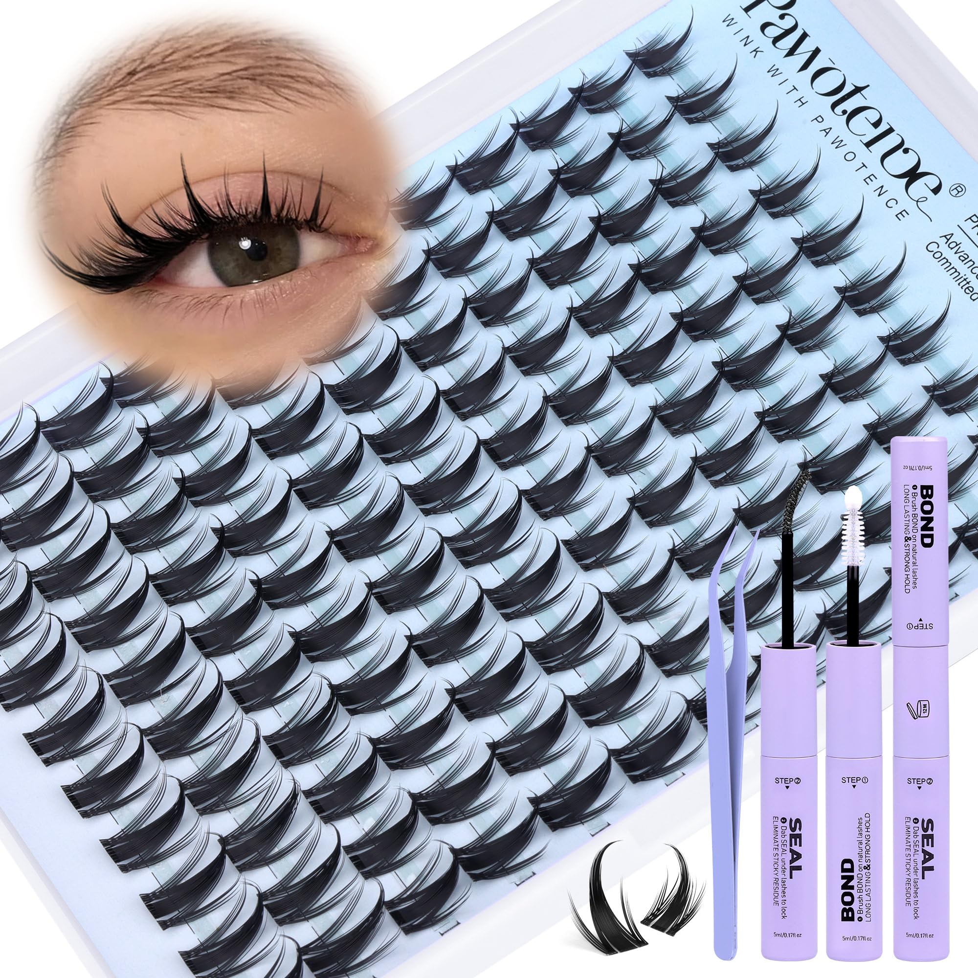 Pawotence Manga Lash Clusters Kit Eyelash Clusters 10-16mm Fairy Lash Extension Kit Individual Lashes Cluster Wispy with Lashes