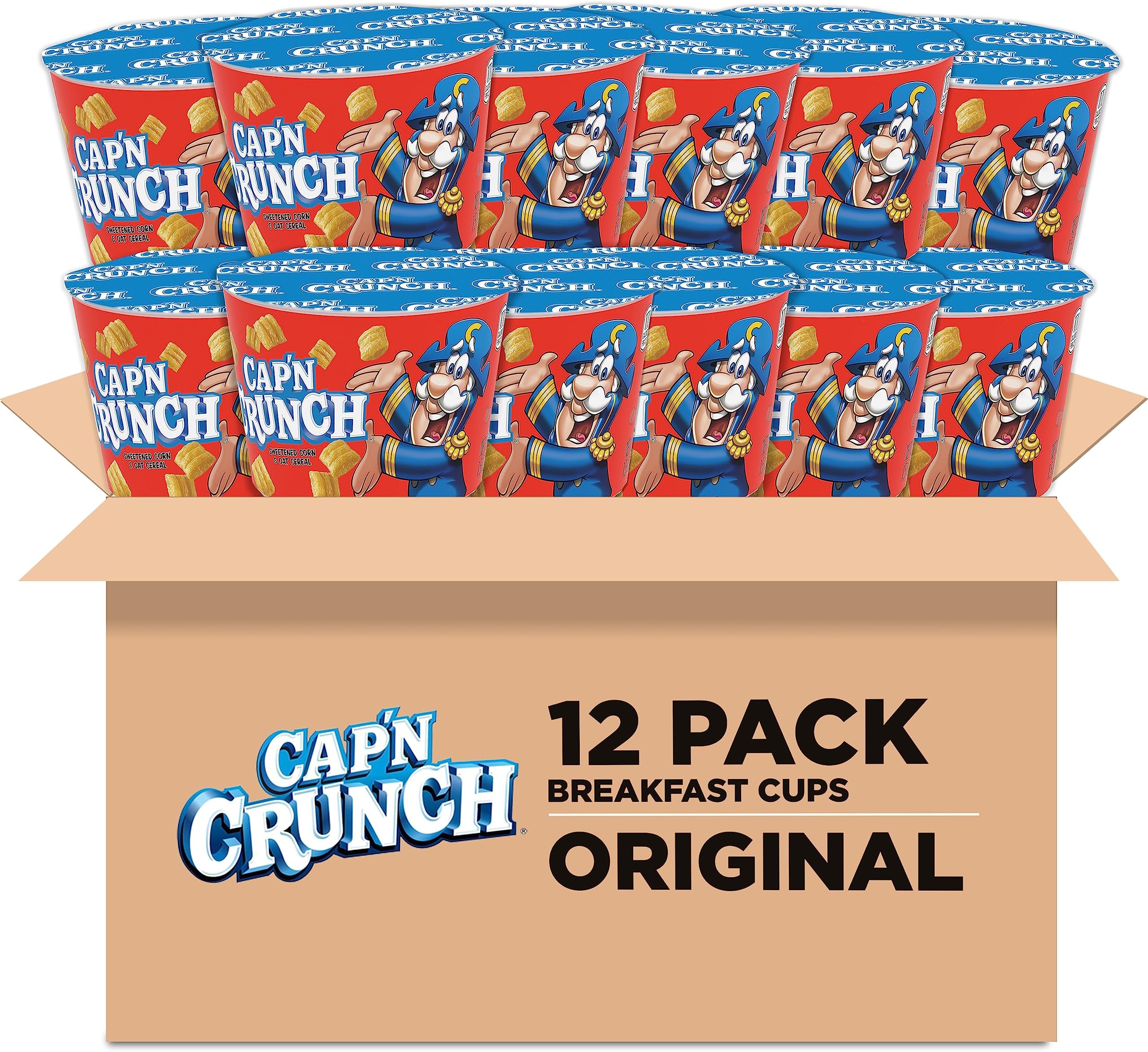 Cap'N Crunch Breakfast Cereal, Original, 1.51oz Individual Cups (12 Pack)