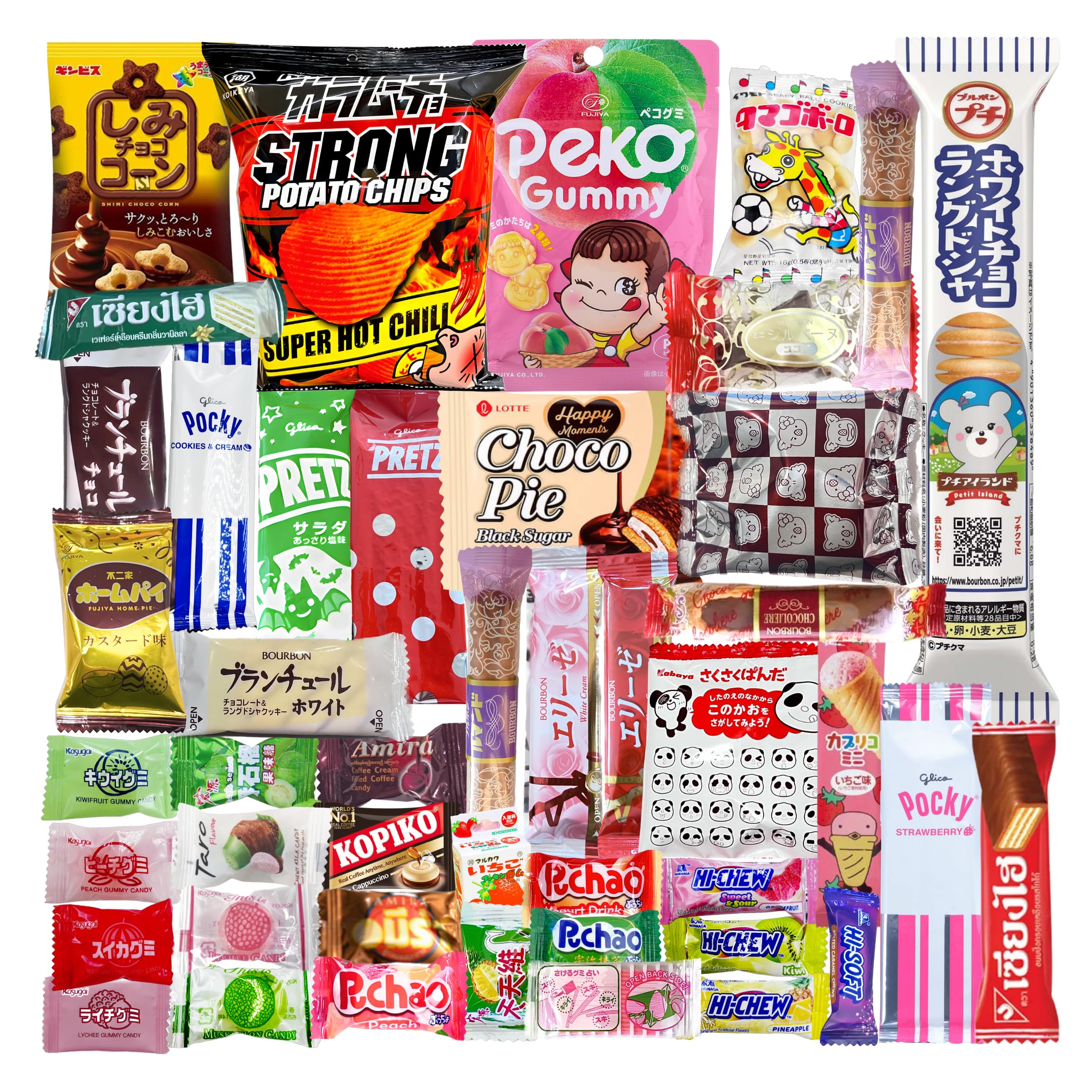 International Asian Assorted Mystery Snack Box |45 Items Included 3 Full-Sized Items | Variety Pack of Best Tasting Snacks and Candies from Thailand, Korea, Japan, China, Indonesia, etc.