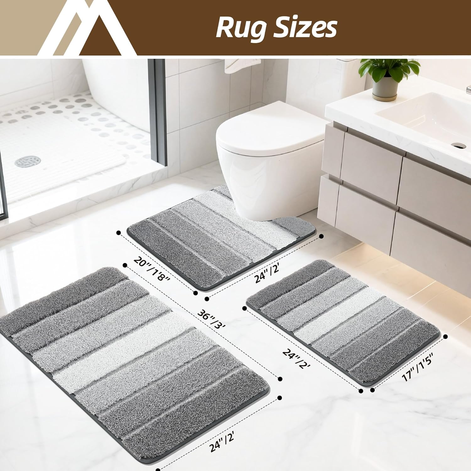 COSY HOMEER Bathroom Rugs 24"x17", Ultra Soft Absorbent Bath Mat with Non-Slip TPR Backing, Machine Washable Shaggy Rug for Bathroom Floor, Grey - Image 2
