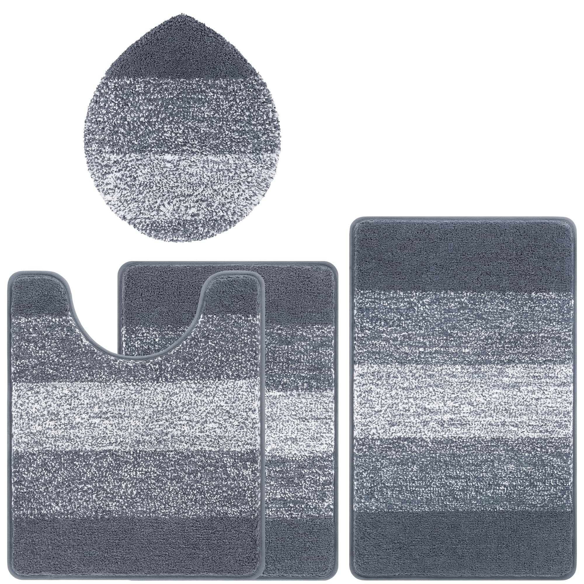 Bsmathom Juego de 4 tapetes con cubierta de inodoro, de microfibra lanuda de felpa, antideslizante, lavable a máquina, tapete de baño con contorno en forma de U para bañera y ducha, color gris oscuro
