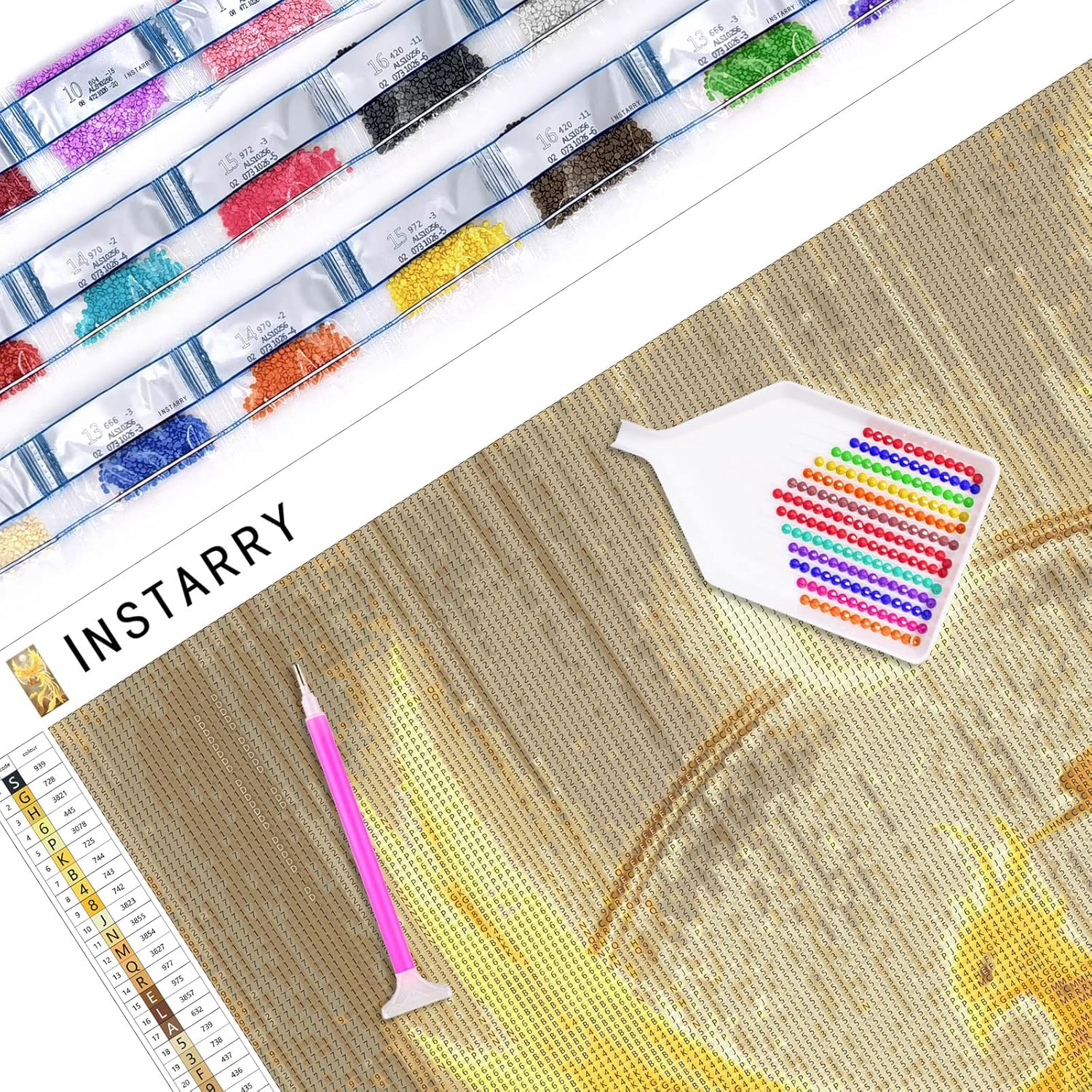 Instarry DIY 5D Diamond Painting Kits Large Size Golden Phoenix Rhinestones Cross Stitch Family Wall Decor Arts and Crafts 31.5x15.7 inch