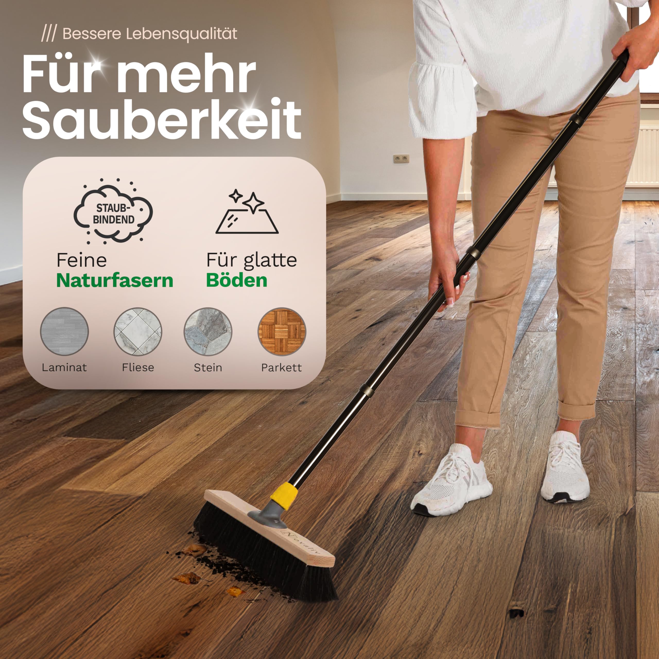 Novaliv 4X Besenkopf 40cm Rosshaar Mischung I Besen ohne Stiel Feinstaubbesen I Werkstattbesen Kehrbesen Hofbesen